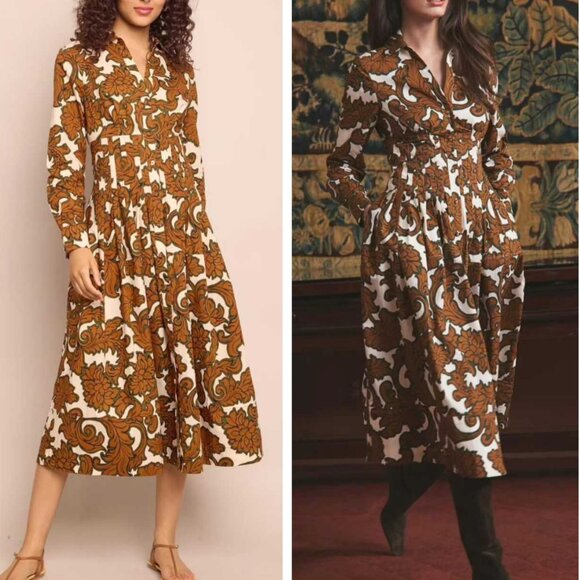 BEST Cara Cara Cameron Midi Dress - Mystic Flora Olive Tan Beige Floral - Picture 1 of 15